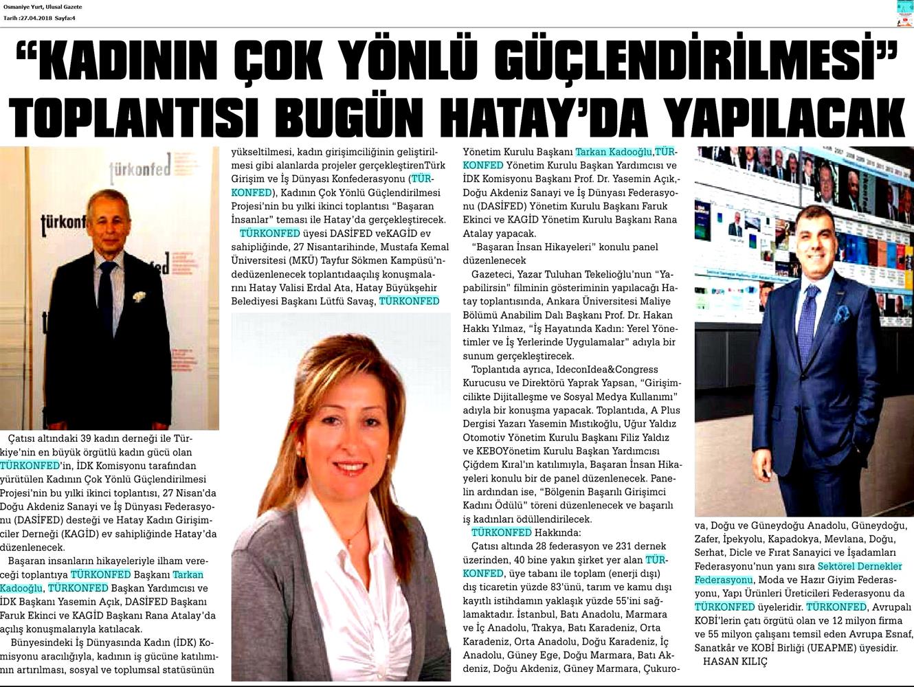 TÜRKONFED İDK Kagid Kadinin Cok Yonlu Guclendirilmesi Projesi Hatay Toplantısı Medya Yansimalari 27 Nisan 2018 Hatay - 8