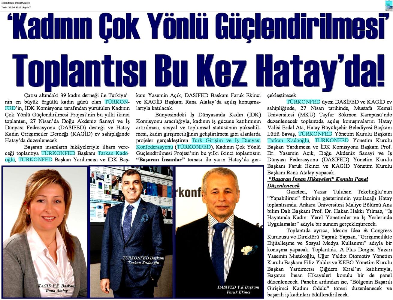 TÜRKONFED İDK Kagid Kadinin Cok Yonlu Guclendirilmesi Projesi Hatay Toplantısı Medya Yansimalari 27 Nisan 2018 Hatay - 9