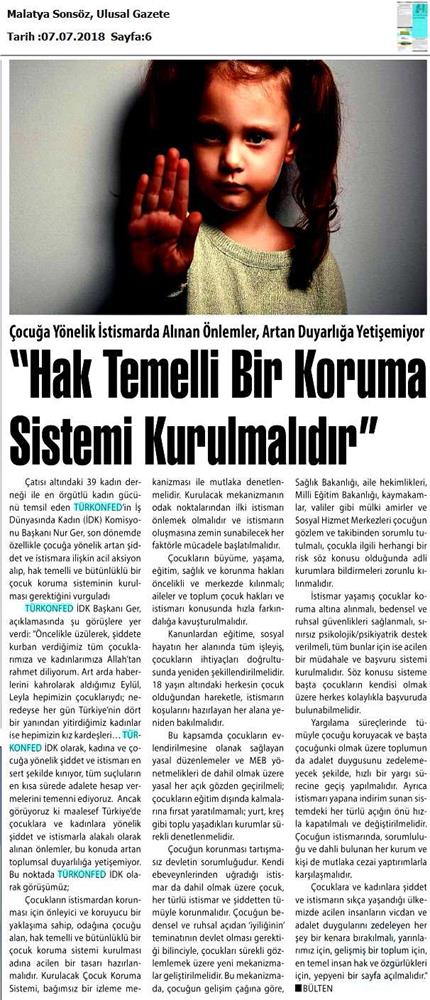 TÜRKONFED İDK Başkani Nur Ger Den Cocuk Istismari Ve Siddetine Yonelik Aciklama 07 Temmuz 2018 - 1
