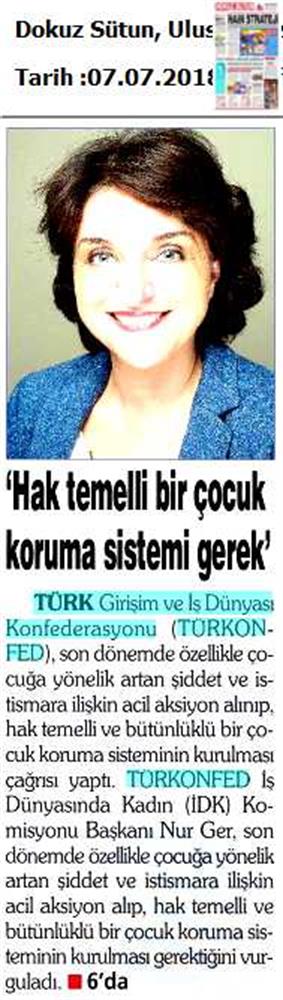 TÜRKONFED İDK Başkani Nur Ger Den Cocuk Istismari Ve Siddetine Yonelik Aciklama 07 Temmuz 2018 - 5