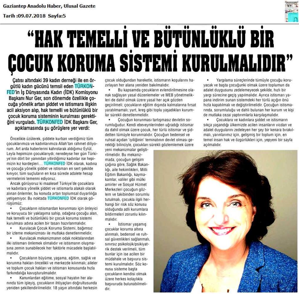 TÜRKONFED İDK Başkani Nur Ger Den Cocuk Istismari Ve Siddetine Yonelik Aciklama 07 Temmuz 2018 - 6