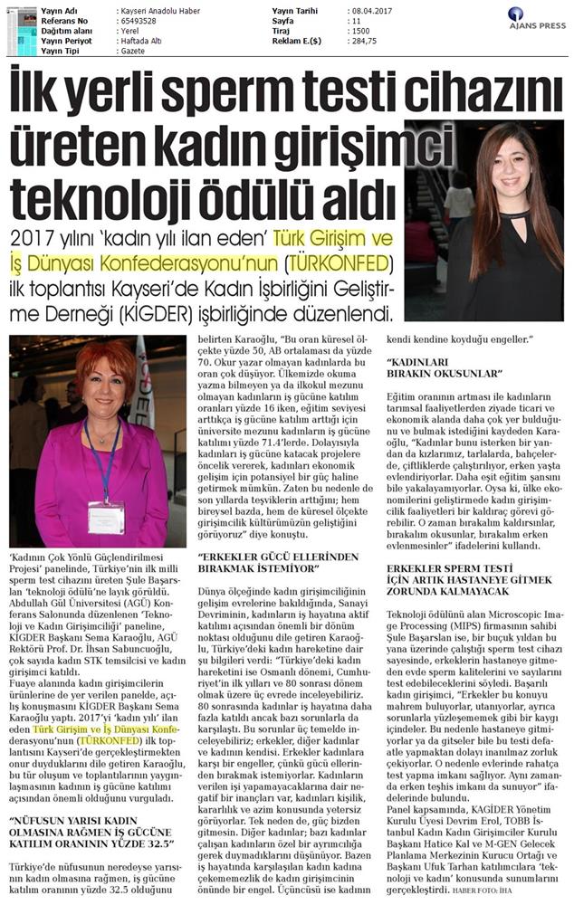TÜRKONFED İDK Kadinin Cok Yonlu Guclendirilmesi Projesi Kayseri Toplantısı Medya Yansimalari 2 8 9 Nisan 2017 - 11