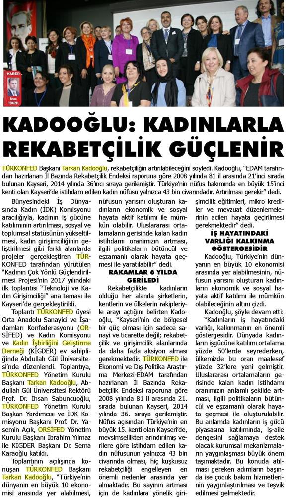 TÜRKONFED İDK Kadinin Cok Yonlu Guclendirilmesi Projesi Kayseri Toplantısı Medya Yansimalari 2 8 9 Nisan 2017 - 18
