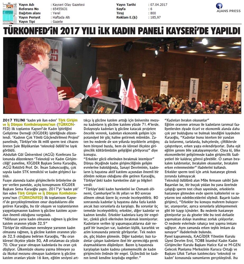 TÜRKONFED İDK Kadinin Cok Yonlu Guclendirilmesi Projesi Kayseri Toplantısı Medya Yansimalari 2 8 9 Nisan 2017 - 20