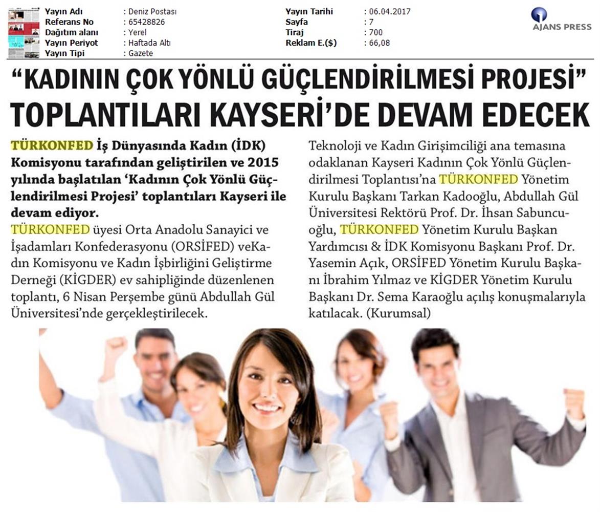 TÜRKONFED İDK Kadinin Cok Yonlu Guclendirilmesi Projesi Kayseri Toplantısı Medya Yansimalari 2 8 9 Nisan 2017 - 21