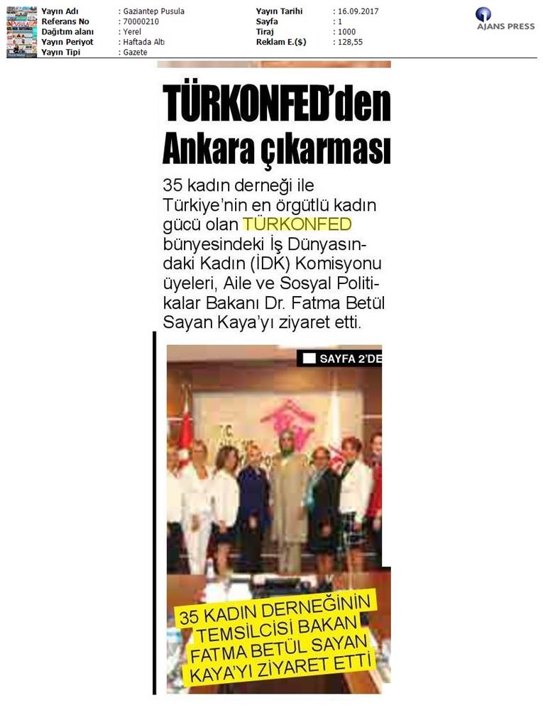 TÜRKONFED İDK Komisyonu Aile Bakani Ziyareti Medya Yansimalari 15 17 Eylul 2017 - 3