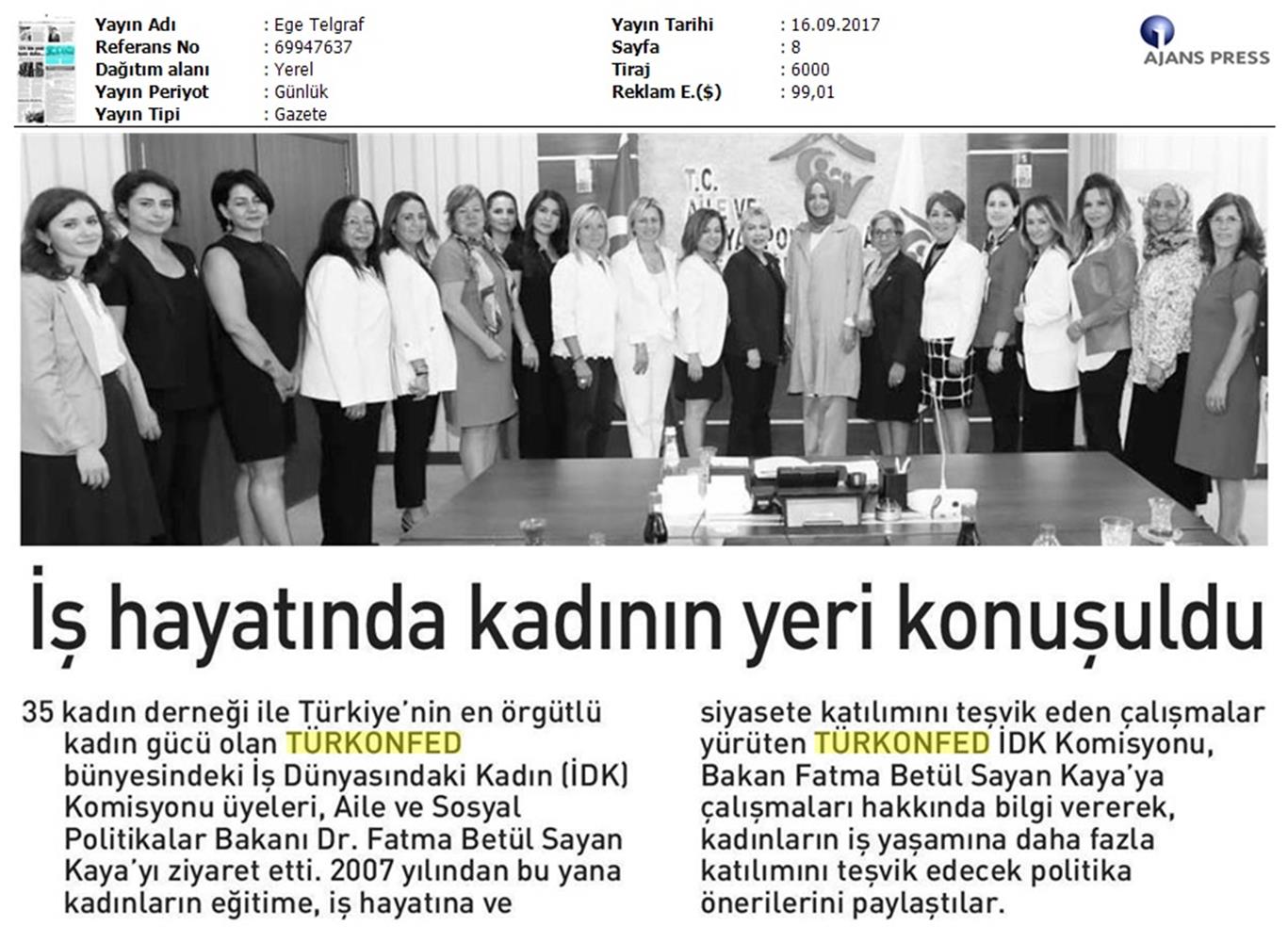 TÜRKONFED İDK Komisyonu Aile Bakani Ziyareti Medya Yansimalari 15 17 Eylul 2017 - 7