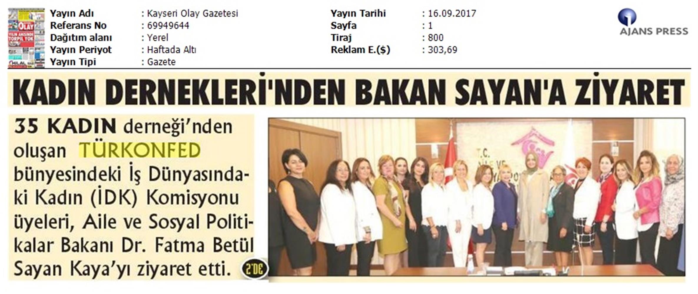 TÜRKONFED İDK Komisyonu Aile Bakani Ziyareti Medya Yansimalari 15 17 Eylul 2017 - 11