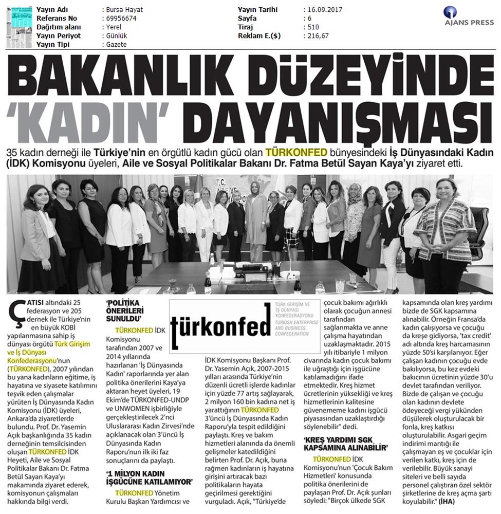 TÜRKONFED İDK Komisyonu Aile Bakani Ziyareti Medya Yansimalari 15 17 Eylul 2017 - 17