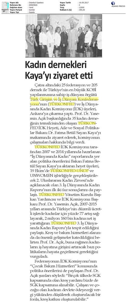 TÜRKONFED İDK Komisyonu Aile Bakani Ziyareti Medya Yansimalari 15 17 Eylul 2017 - 21