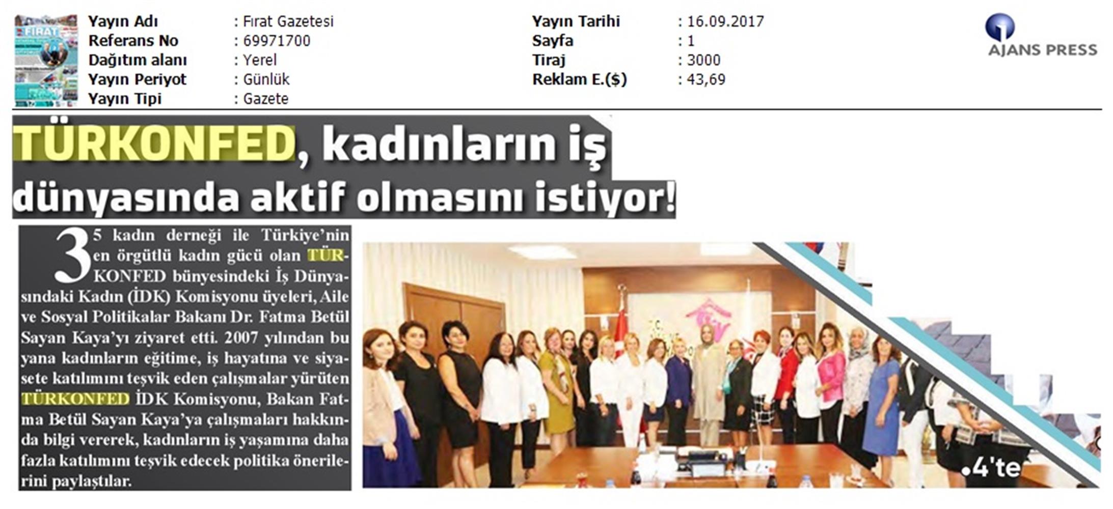 TÜRKONFED İDK Komisyonu Aile Bakani Ziyareti Medya Yansimalari 15 17 Eylul 2017 - 23
