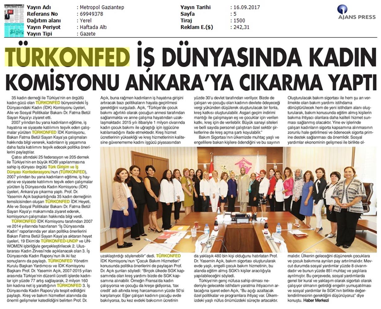 TÜRKONFED İDK Komisyonu Aile Bakani Ziyareti Medya Yansimalari 15 17 Eylul 2017 - 24