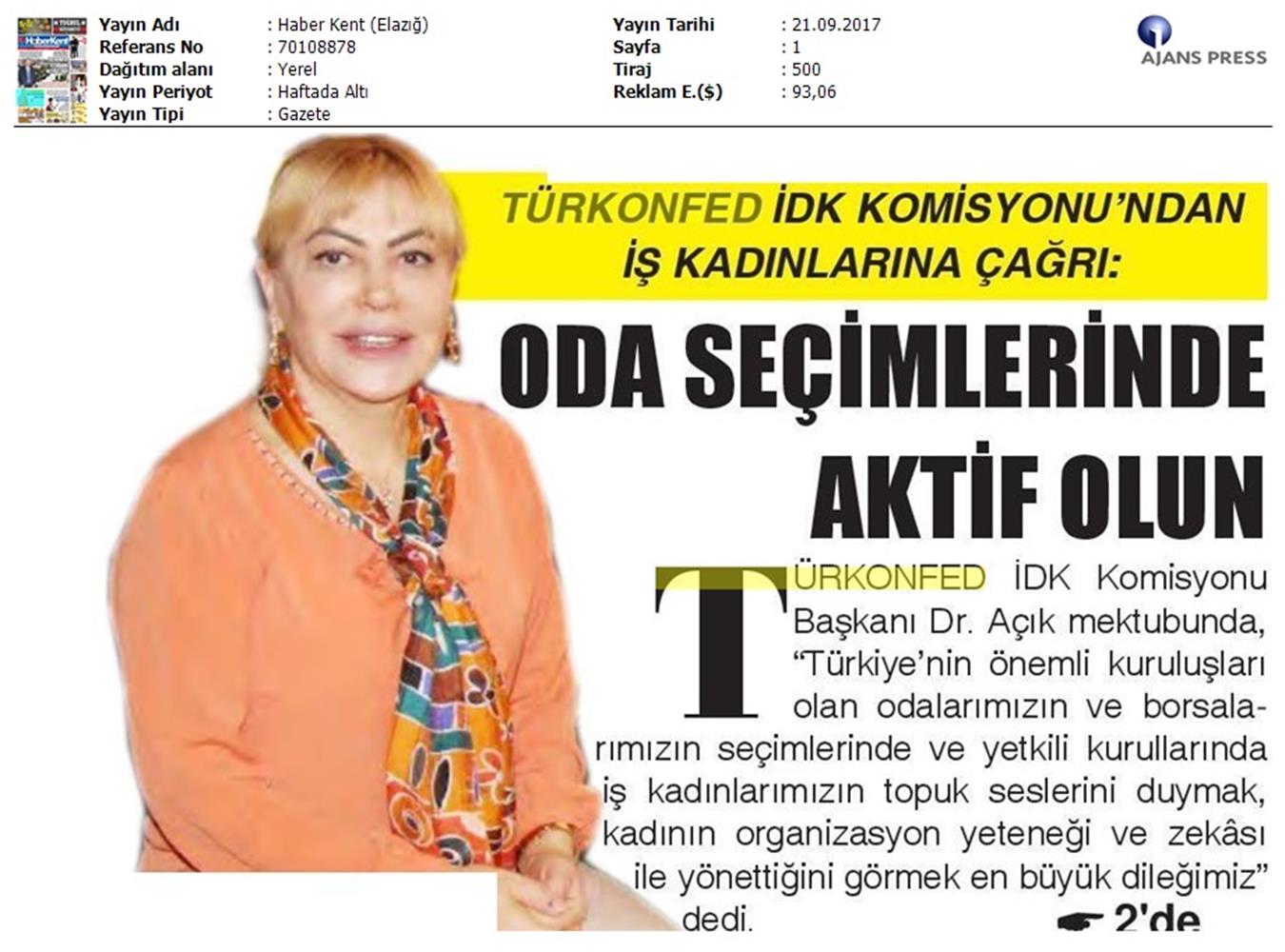 TÜRKONFED Idkdan Is Kadinlarina Cagri Basin Bulteni Medya Yansimalari 21 Eylul 2017 Istanbul - 1
