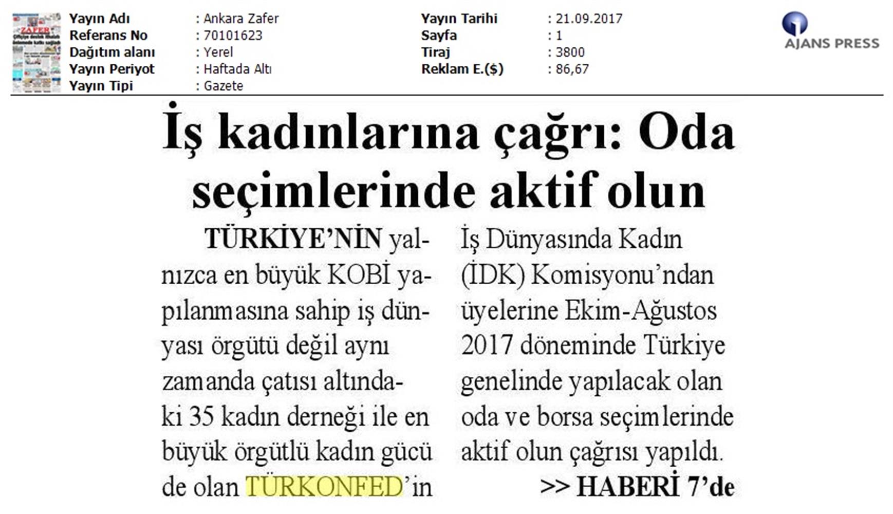 TÜRKONFED Idkdan Is Kadinlarina Cagri Basin Bulteni Medya Yansimalari 21 Eylul 2017 Istanbul - 2