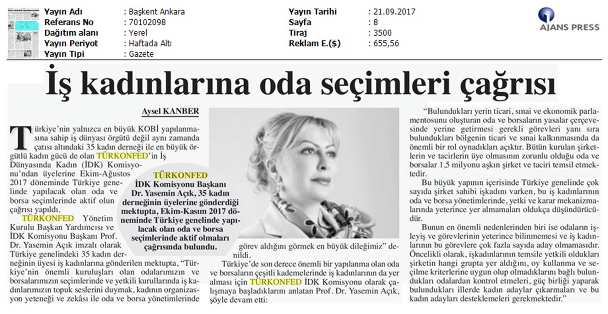TÜRKONFED Idkdan Is Kadinlarina Cagri Basin Bulteni Medya Yansimalari 21 Eylul 2017 Istanbul - 9
