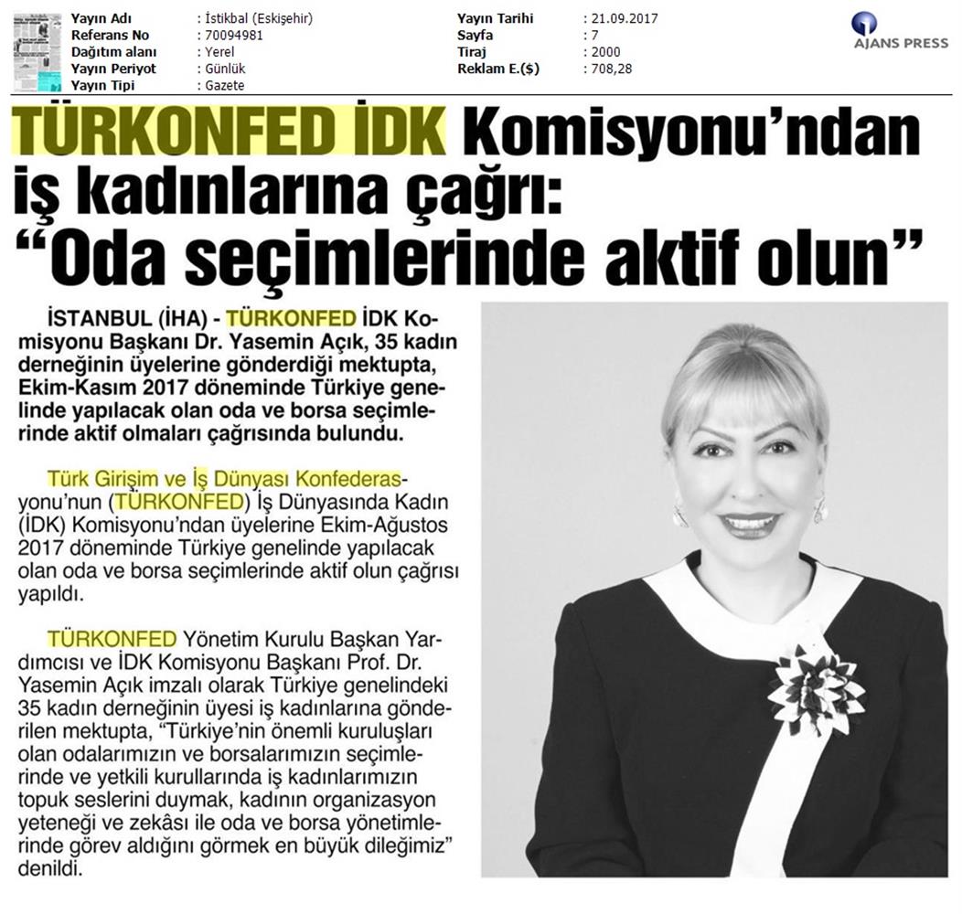 TÜRKONFED Idkdan Is Kadinlarina Cagri Basin Bulteni Medya Yansimalari 21 Eylul 2017 Istanbul - 10