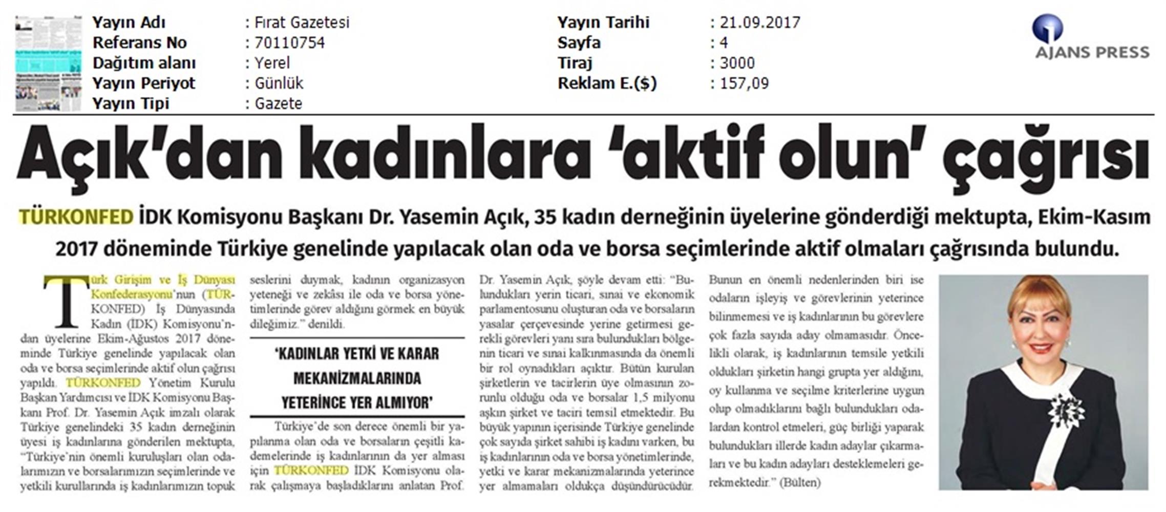 TÜRKONFED Idkdan Is Kadinlarina Cagri Basin Bulteni Medya Yansimalari 21 Eylul 2017 Istanbul - 12