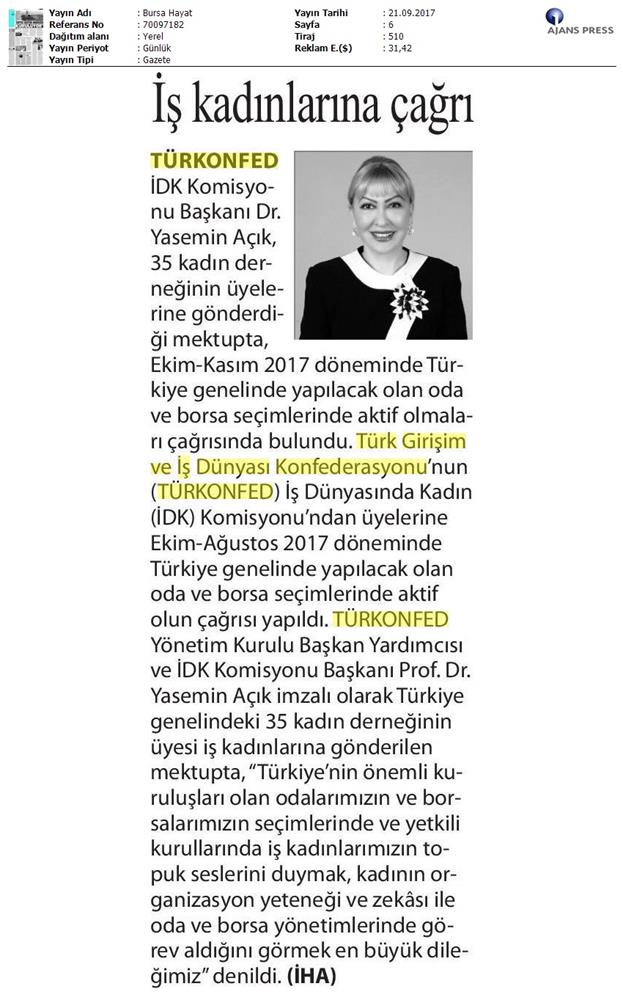 TÜRKONFED Idkdan Is Kadinlarina Cagri Basin Bulteni Medya Yansimalari 21 Eylul 2017 Istanbul - 16