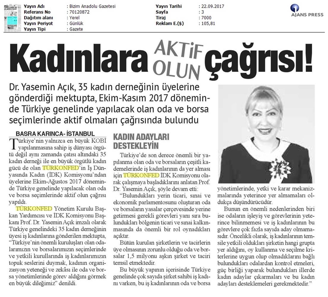 TÜRKONFED Idkdan Is Kadinlarina Cagri Basin Bulteni Medya Yansimalari 21 Eylul 2017 Istanbul - 20