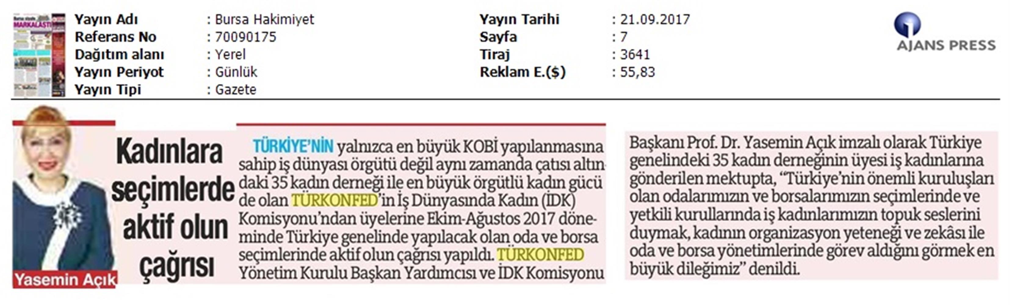 TÜRKONFED Idkdan Is Kadinlarina Cagri Basin Bulteni Medya Yansimalari 21 Eylul 2017 Istanbul - 22