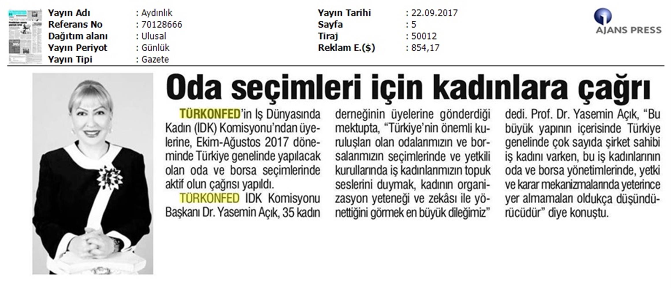 TÜRKONFED Idkdan Is Kadinlarina Cagri Basin Bulteni Medya Yansimalari 21 Eylul 2017 Istanbul - 24