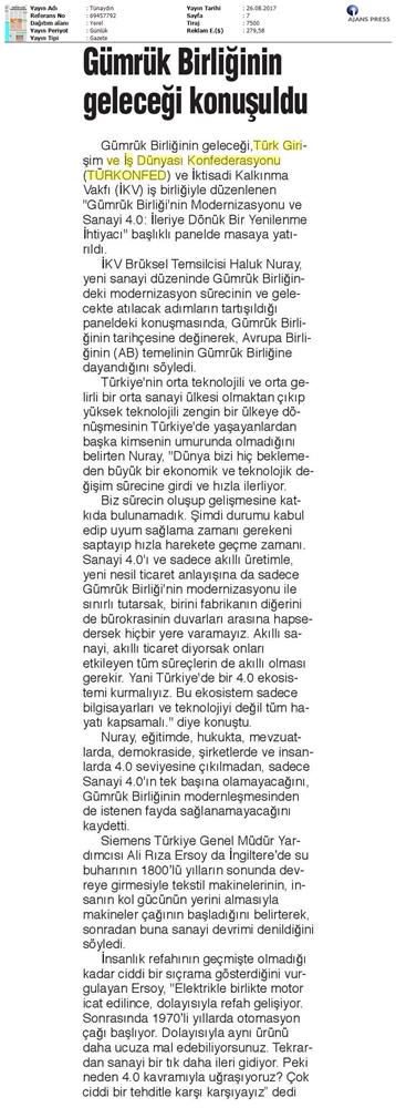 TÜRKONFED Ikv Gumruk Birligi Sohbetleri Medya Yansimalari 24 Agustos 2017 Istanbul - 9
