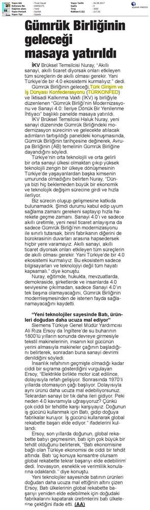 TÜRKONFED Ikv Gumruk Birligi Sohbetleri Medya Yansimalari 24 Agustos 2017 Istanbul - 12