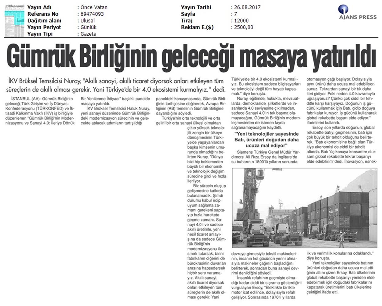 TÜRKONFED Ikv Gumruk Birligi Sohbetleri Medya Yansimalari 24 Agustos 2017 Istanbul - 16