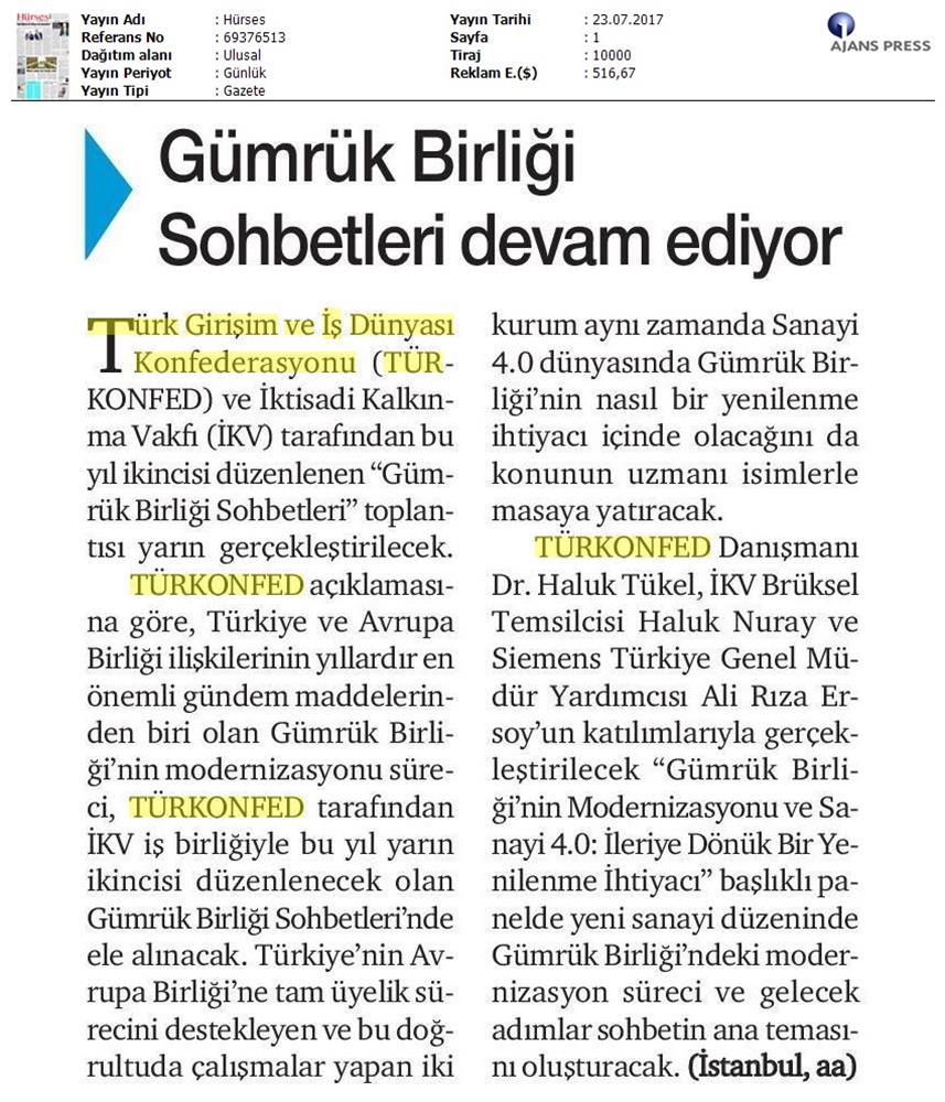 TÜRKONFED Ikv Gumruk Birligi Sohbetleri Medya Yansimalari 24 Agustos 2017 Istanbul - 17