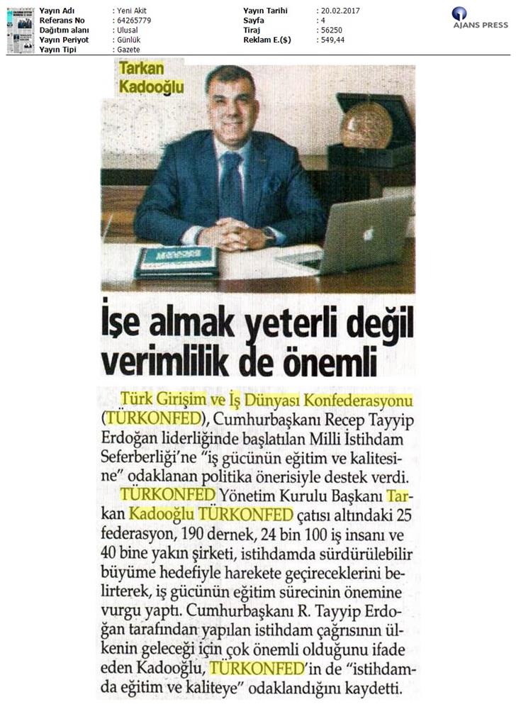 TÜRKONFED Istihdamda Surdurulebilir Buyumeye Odaklaniyoruz Basin Yansimalari 20 Subat 2017 - 3