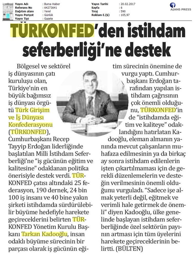 TÜRKONFED Istihdamda Surdurulebilir Buyumeye Odaklaniyoruz Basin Yansimalari 20 Subat 2017 - 8