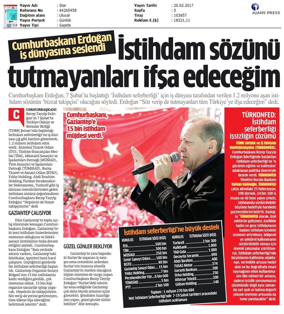 TÜRKONFED Istihdamda Surdurulebilir Buyumeye Odaklaniyoruz Basin Yansimalari 20 Subat 2017 - 9