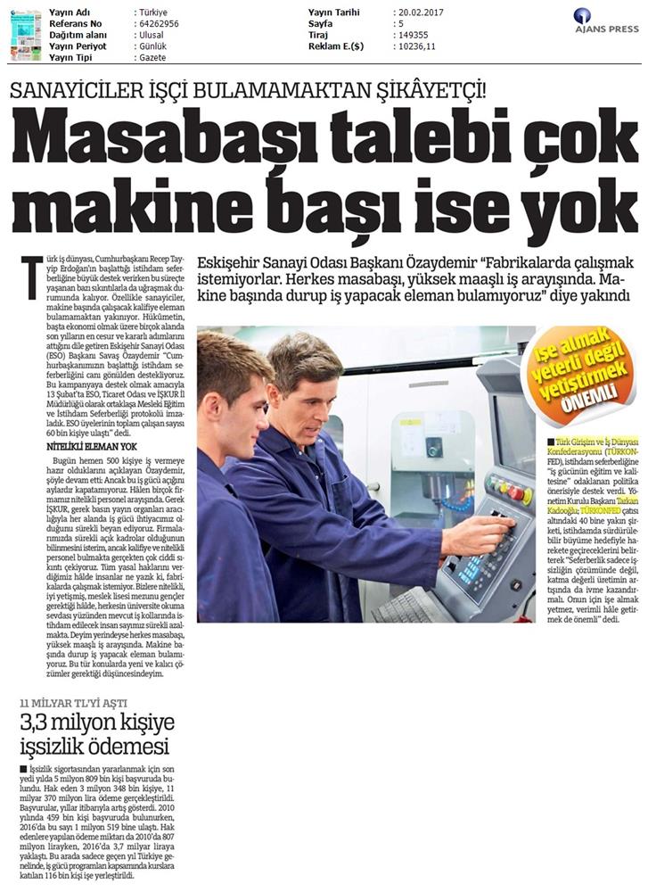 TÜRKONFED Istihdamda Surdurulebilir Buyumeye Odaklaniyoruz Basin Yansimalari 20 Subat 2017 - 15