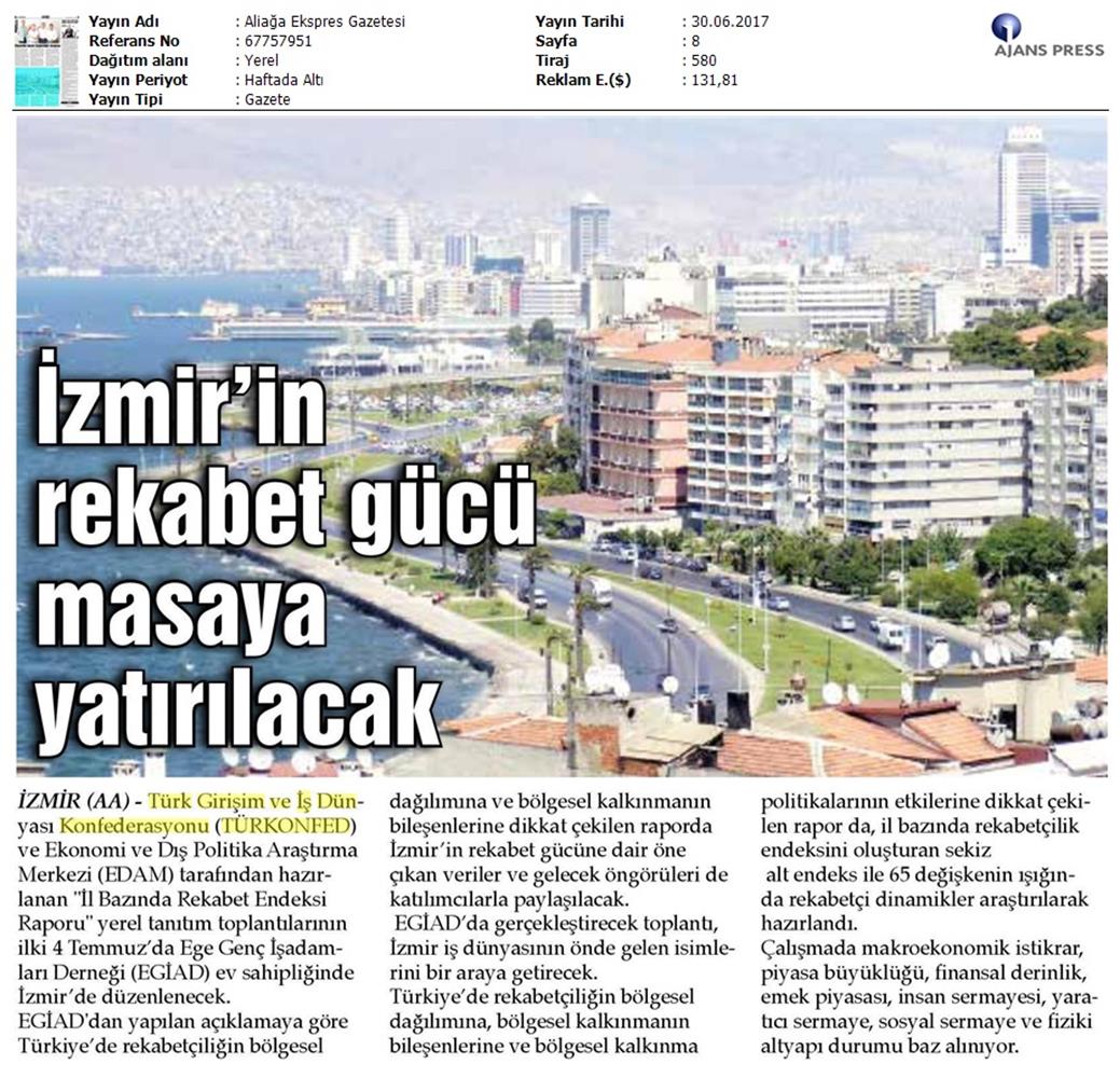 TÜRKONFED Izmir Rekabet Endeksi Toplantısı On Basin Yansimalari 30 Haziran 2017 - 2
