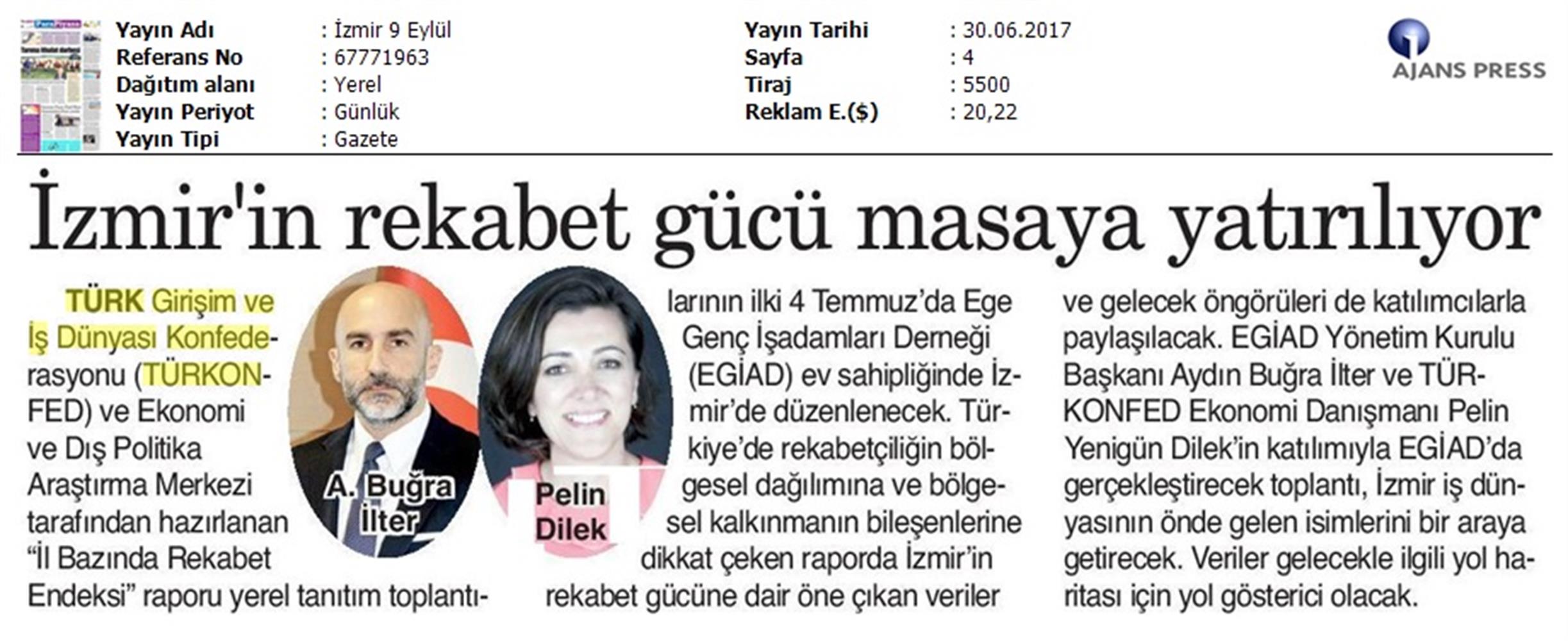 TÜRKONFED Izmir Rekabet Endeksi Toplantısı On Basin Yansimalari 30 Haziran 2017 - 3