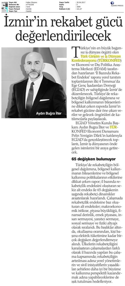 TÜRKONFED Izmir Rekabet Endeksi Toplantısı On Basin Yansimalari 30 Haziran 2017 - 8
