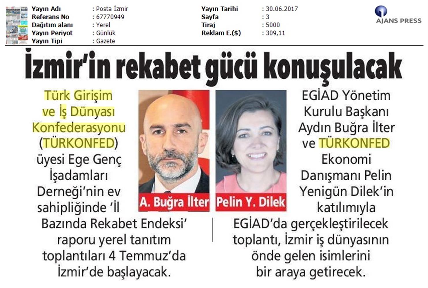 TÜRKONFED Izmir Rekabet Endeksi Toplantısı On Basin Yansimalari 30 Haziran 2017 - 11