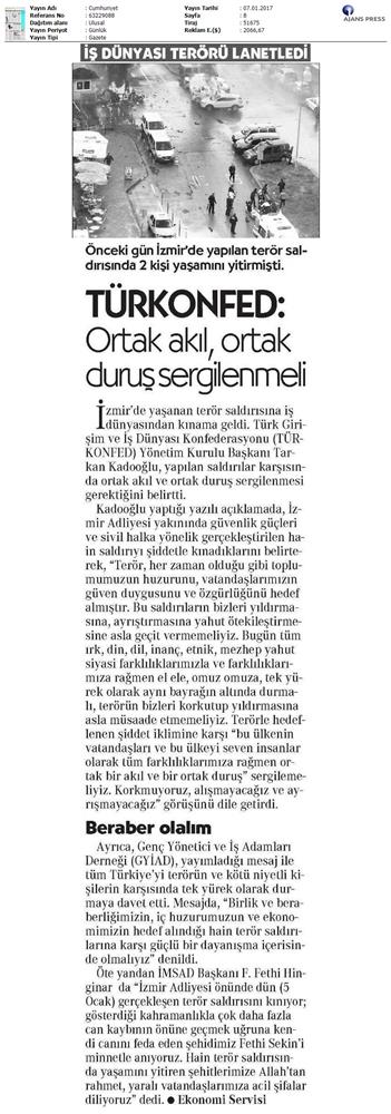 TÜRKONFED Izmir Teror Saldirisi Kinama Mesaji Medya Yansimalari 07012017 - 6