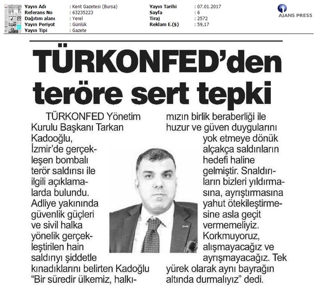 TÜRKONFED Izmir Teror Saldirisi Kinama Mesaji Medya Yansimalari 07012017 - 9