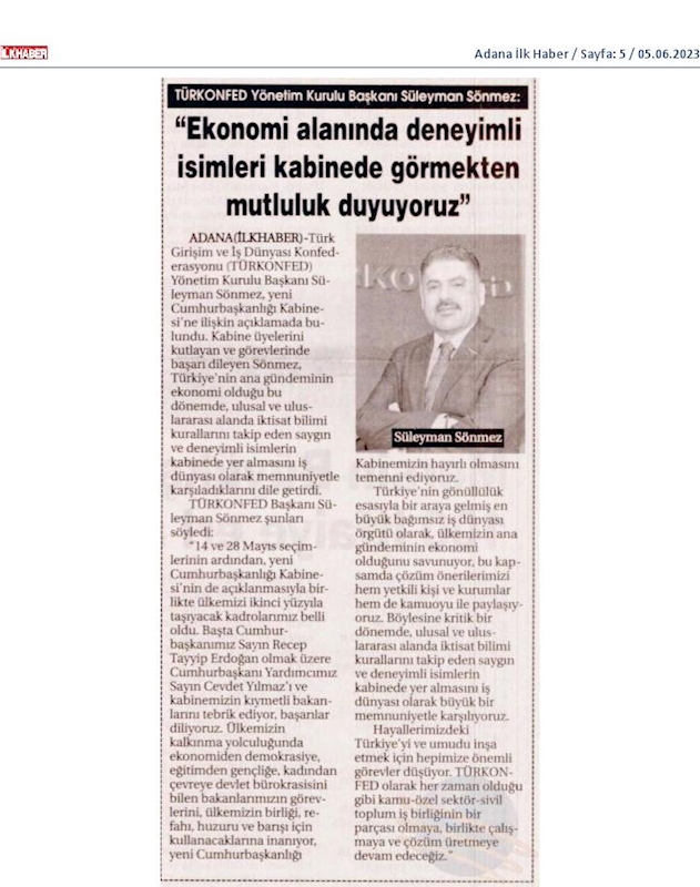 TÜRKONFED Kabine Toplantısı Basin Aciklamasi 4 Haziran 2023 - 1