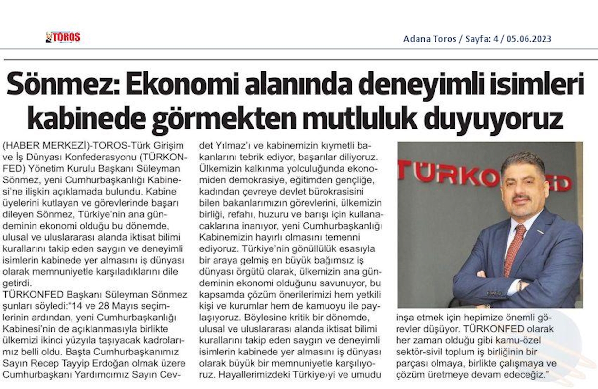 TÜRKONFED Kabine Toplantısı Basin Aciklamasi 4 Haziran 2023 - 2