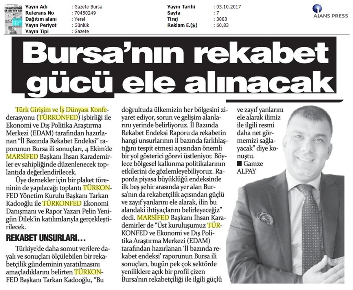 TÜRKONFED Marsifed Türkiye Icin Bir Rekabet Endeksi Raporu Bursa Toplantısı Medya Yansimalari 3 Ekim 2017 - 3