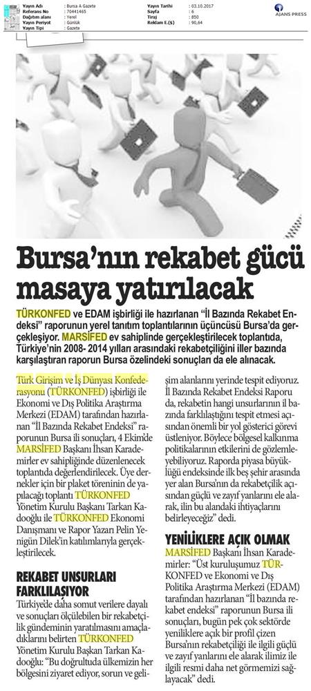 TÜRKONFED Marsifed Türkiye Icin Bir Rekabet Endeksi Raporu Bursa Toplantısı Medya Yansimalari 3 Ekim 2017 - 4