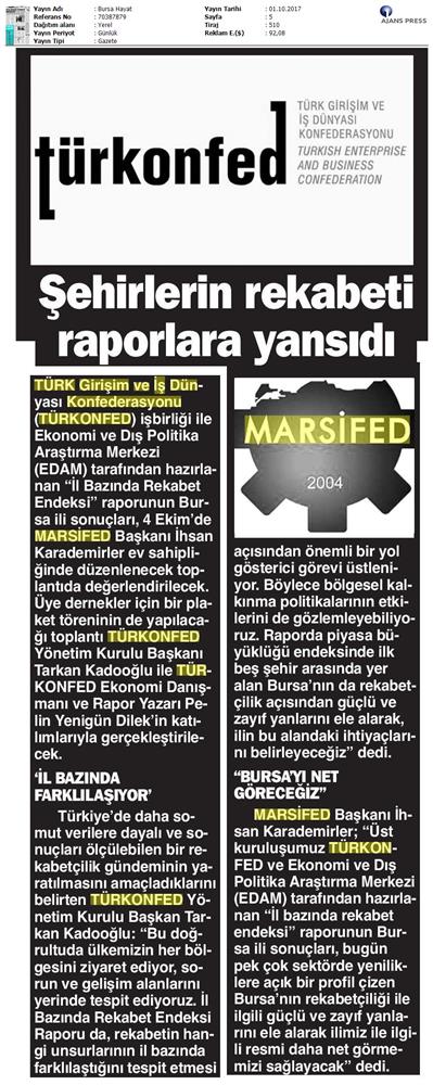 TÜRKONFED Marsifed Türkiye Icin Bir Rekabet Endeksi Raporu Bursa Toplantısı Medya Yansimalari 3 Ekim 2017 - 7