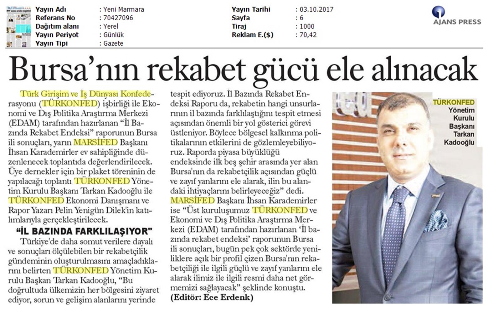 TÜRKONFED Marsifed Türkiye Icin Bir Rekabet Endeksi Raporu Bursa Toplantısı Medya Yansimalari 3 Ekim 2017 - 8