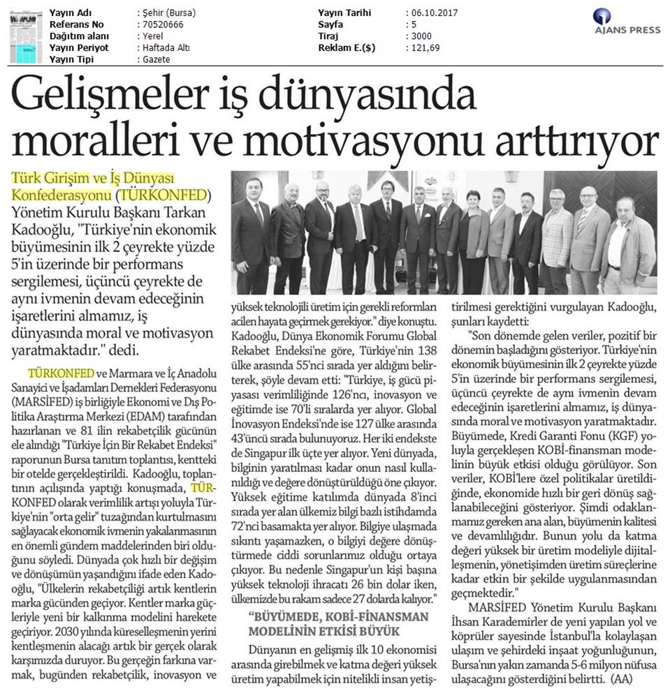 TÜRKONFED Marsifed Türkiye Icin Bir Rekabet Endeksi Raporu Bursa Toplantısı Medya Yansimalari 3 Ekim 2017 - 16