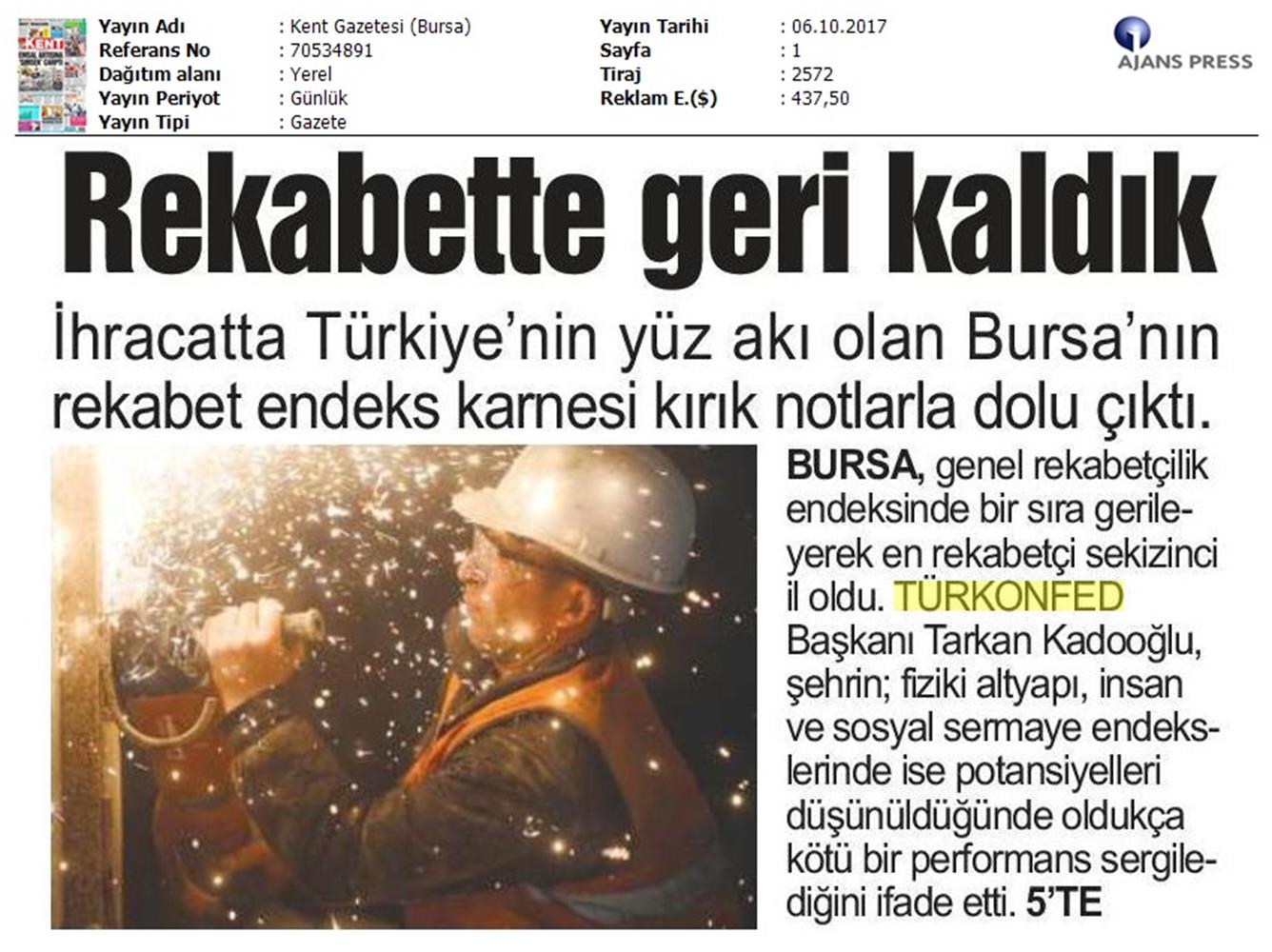 TÜRKONFED Marsifed Türkiye Icin Bir Rekabet Endeksi Raporu Bursa Toplantısı Medya Yansimalari 3 Ekim 2017 - 19