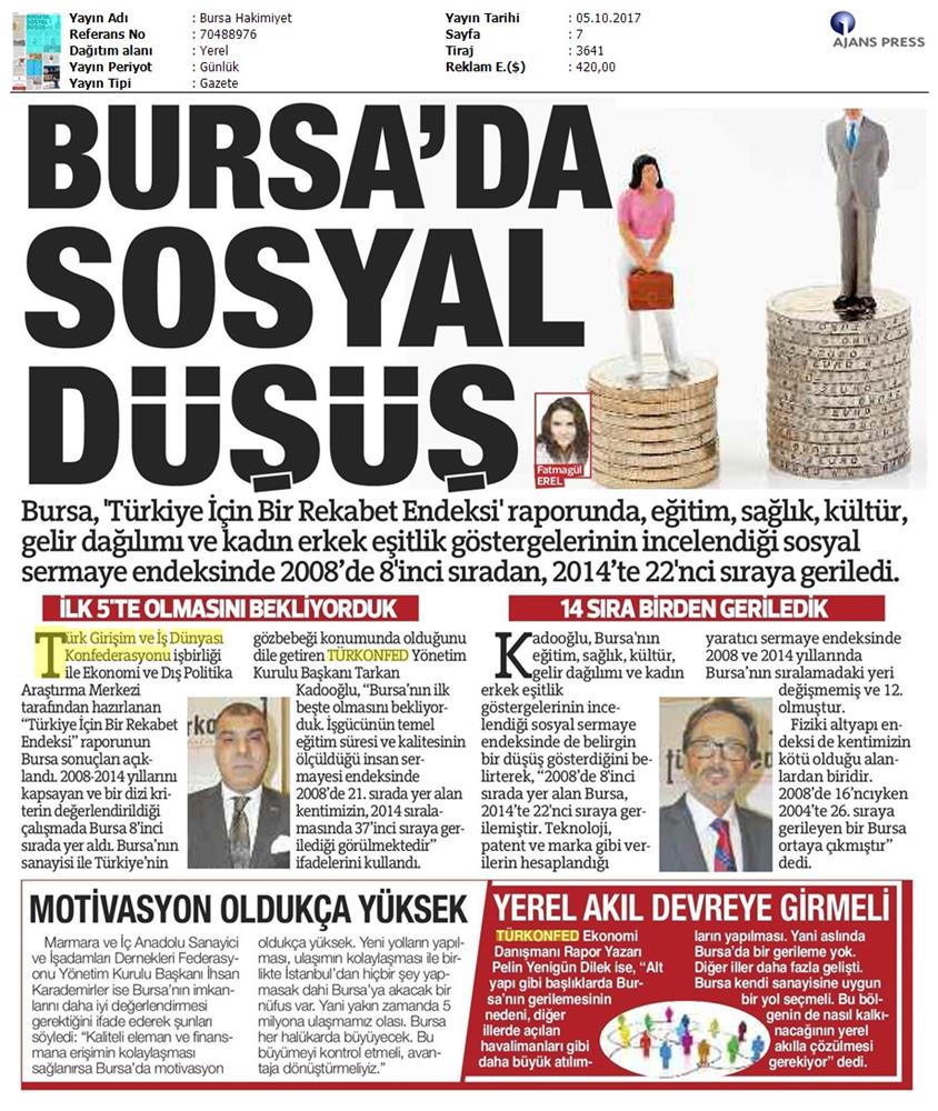TÜRKONFED Marsifed Türkiye Icin Bir Rekabet Endeksi Raporu Bursa Toplantısı Medya Yansimalari 3 Ekim 2017 - 21