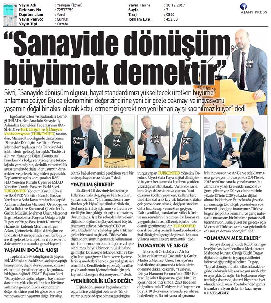 TÜRKONFED Microsoft Esiad Dijital Dönüşüm Toplantısı Medya Yansimalari 8 10 Aralik 2017 - 5
