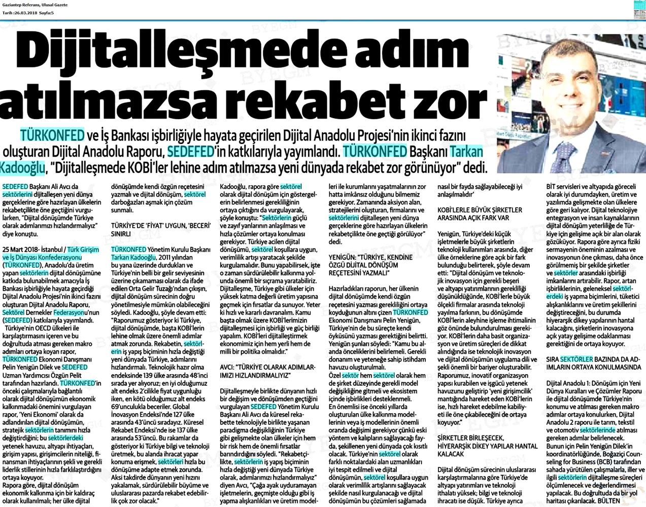 TÜRKONFED Sedefed Dijital Anadolu Raporu Medya Yansimalari 26 Mart 2018 - 13